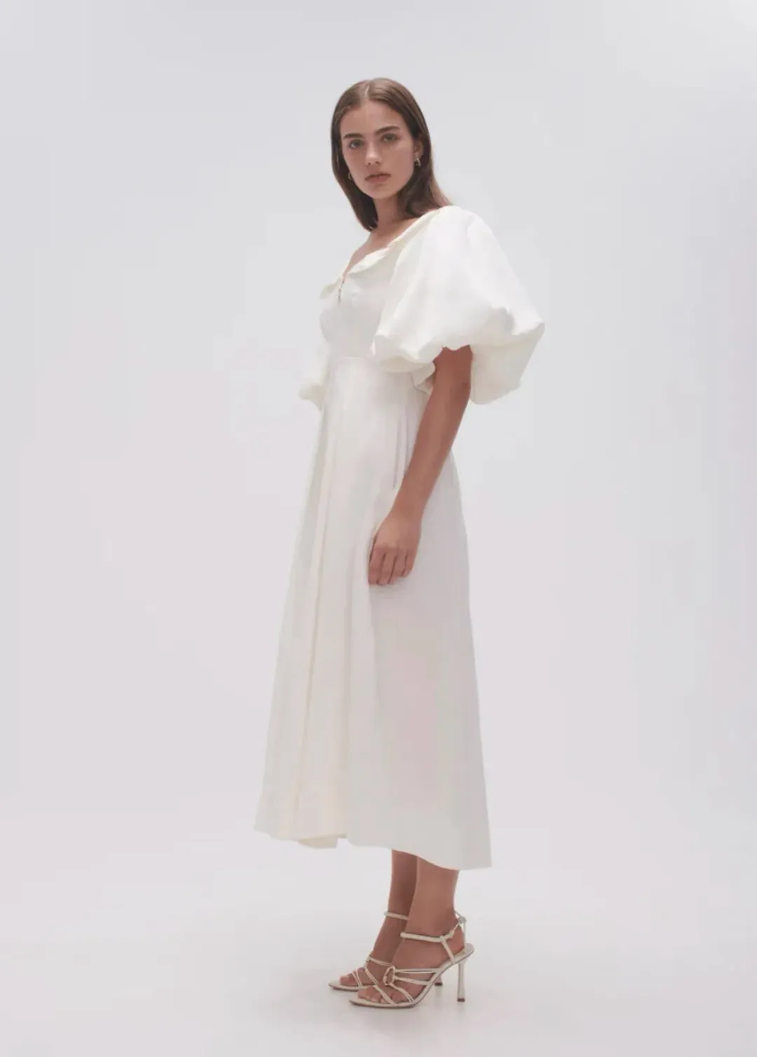 Aje Jessica Frill Midi Dress Ivory Size 10 for rent on The Volte - main image