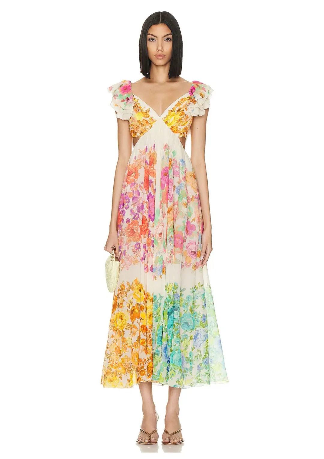 Zimmermann Raie Frill Shoullder Midi Dress Multi Floral Size 1 / AU 10 for rent on The Volte - main image