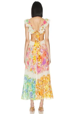 Zimmermann Raie Frill Shoullder Midi Dress Multi Floral Size 1 / AU 10 for rent on The Volte - image 3