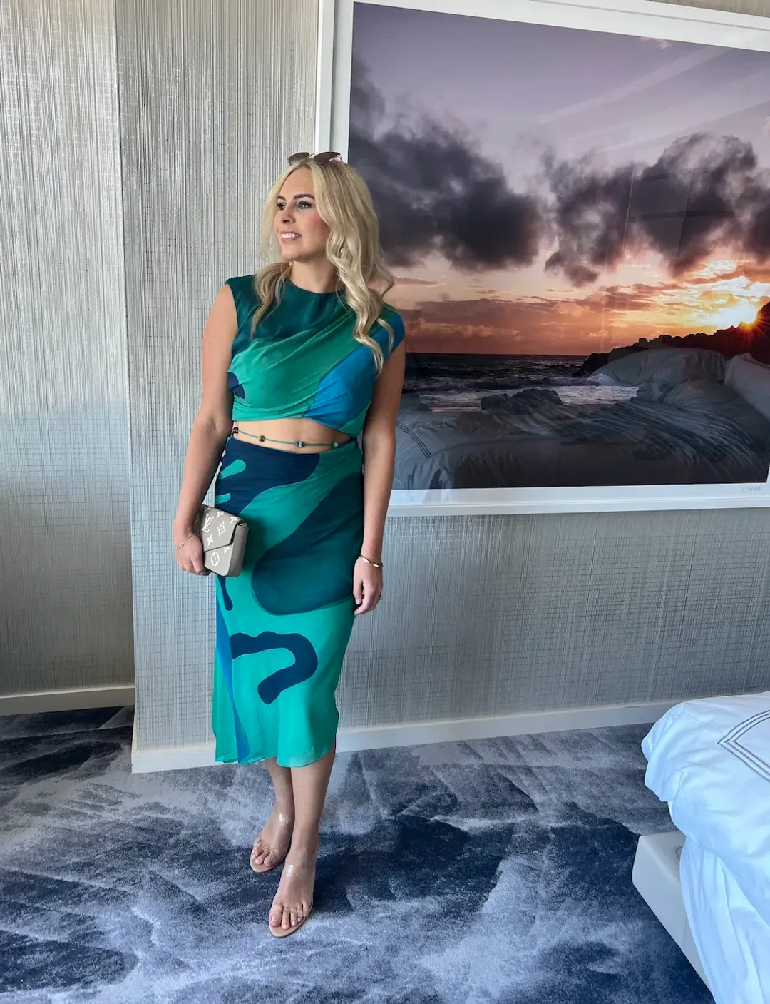 Sir the Label Frankie Gathered Top & Bias Skirt Set in Emerald Reflection Size 1 / AU 8 for rent on The Volte - main image
