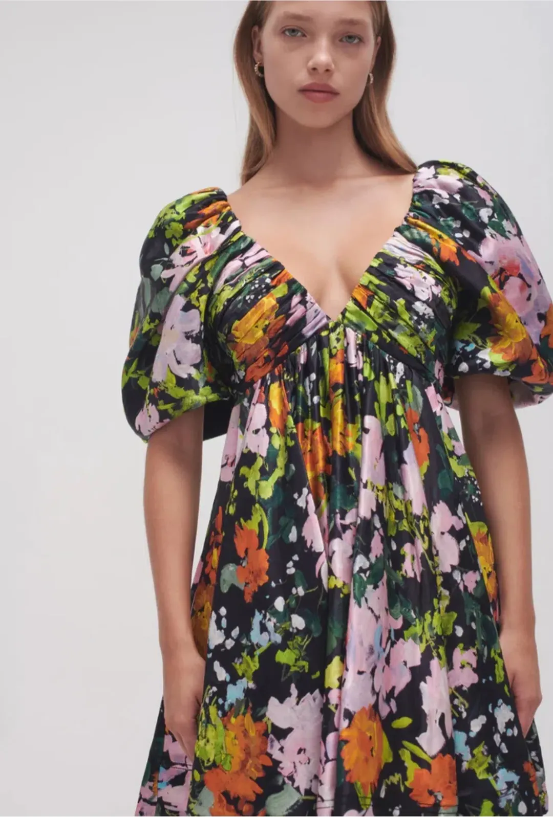 AJE Gabrielle Mini Plunge Dress Midnight Floral Size 14  for rent on The Volte - main image