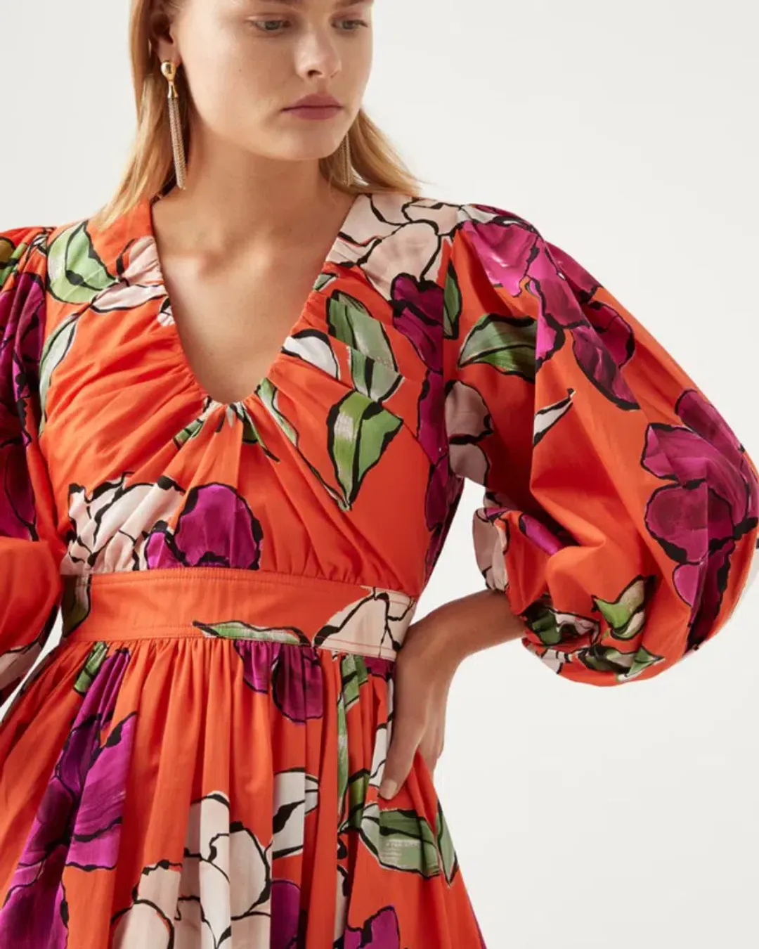 Aje The Marlene Floral Midi Dress Vivid Camellia Size 10 for rent on The Volte - main image