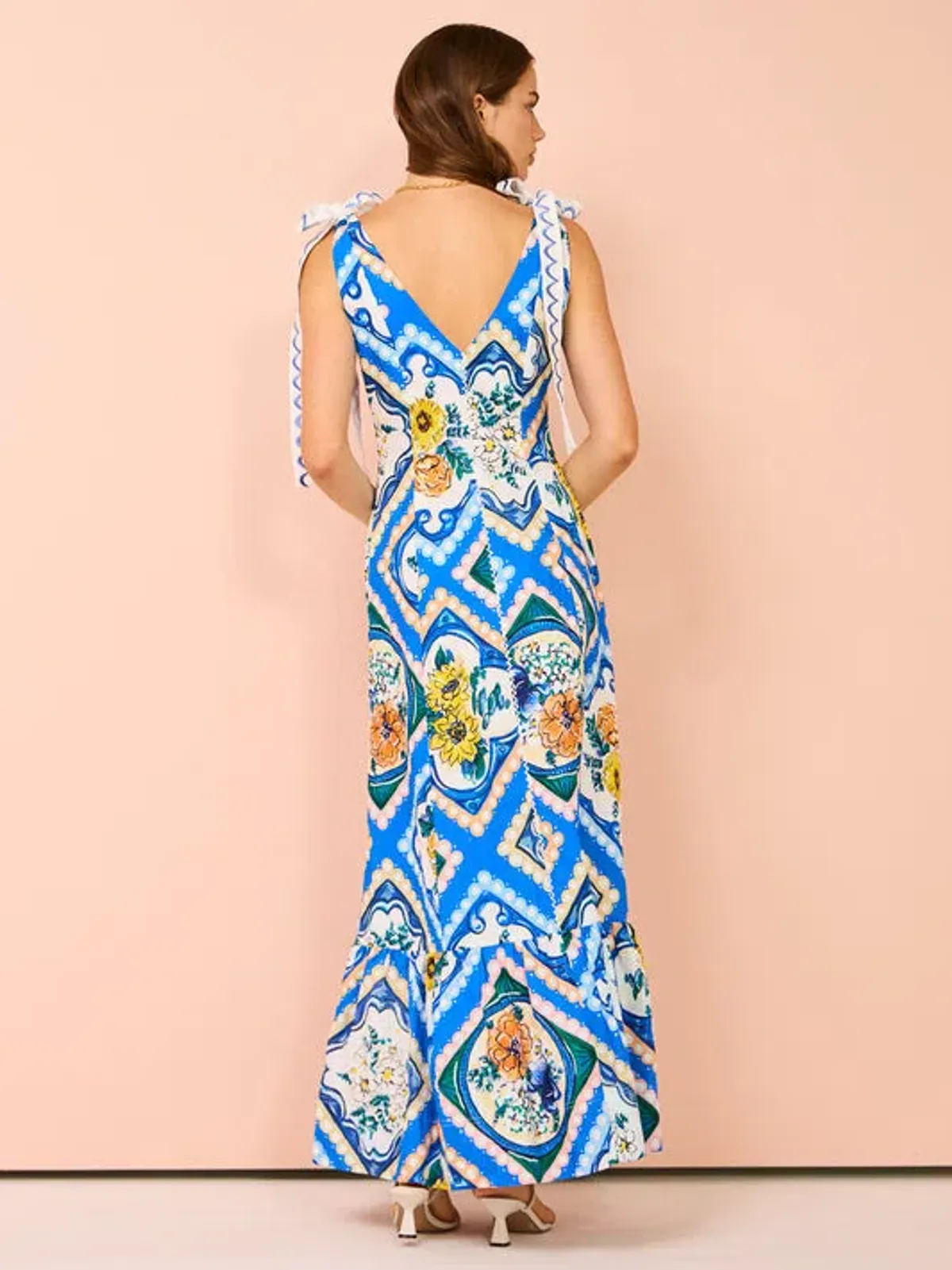 By Nicola Adoncia Tie Shoulder Maxi in Azure Floral Size 12 for rent on The Volte - main image
