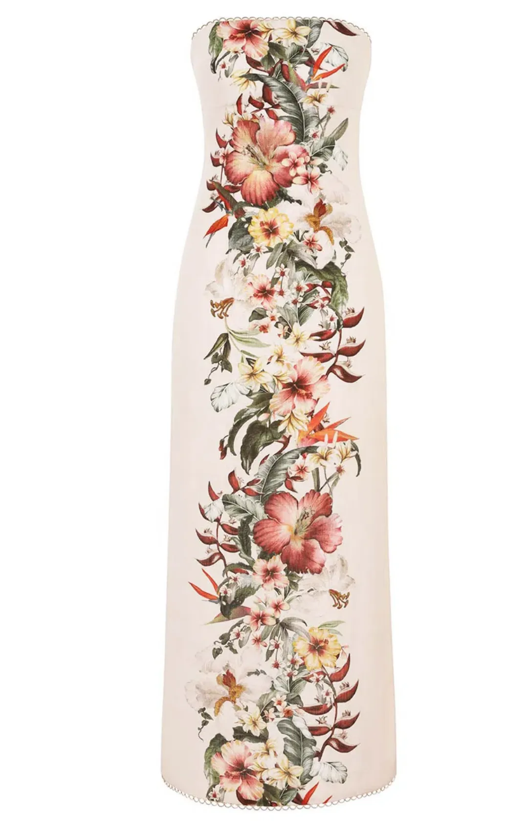 Zimmermann Lexi Column Midi Dress Ivory Palm Floral Size 2 / AU 12  for rent on The Volte - main image
