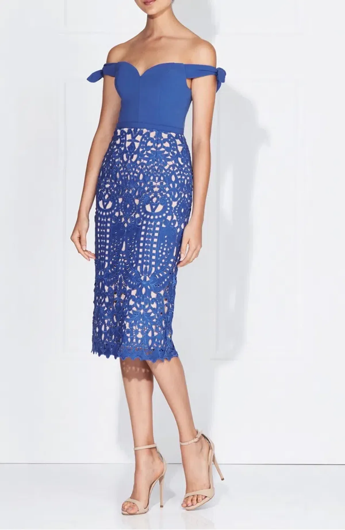 Love Honor Audra Lace Midi Dress Blue Size 10 for rent on The Volte - main image
