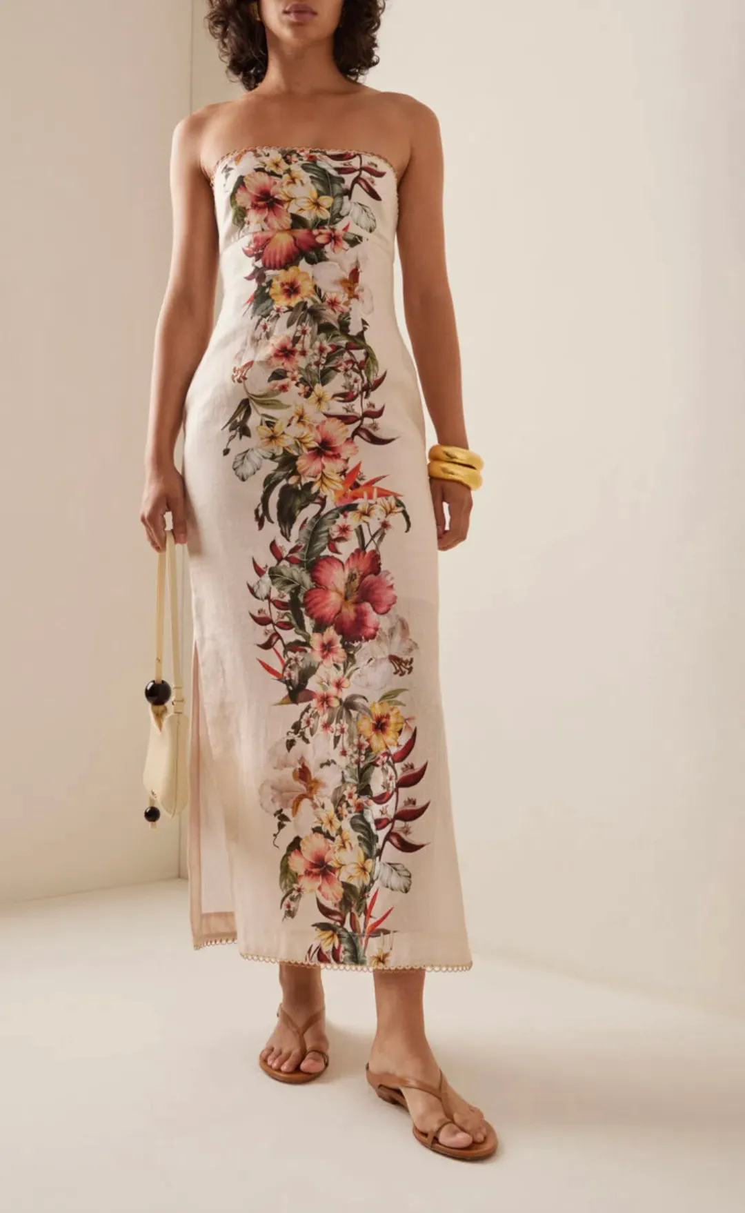 Zimmermann Lexie Column Dress Ivory Palm Size 1/ AU 10 for rent on The Volte - main image