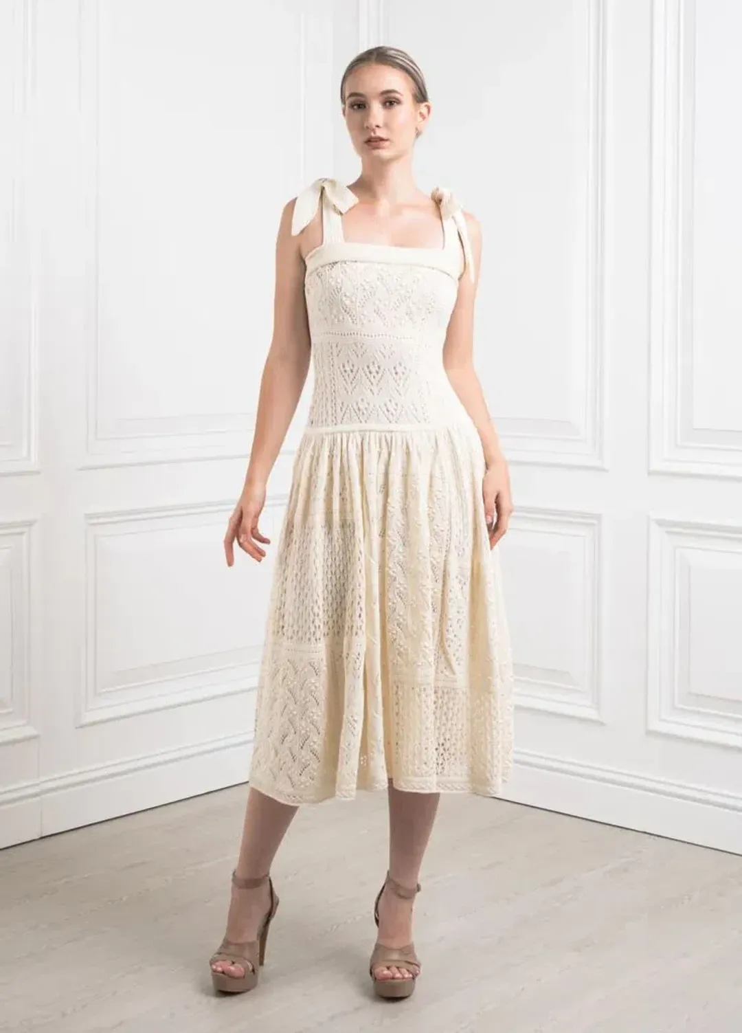 Zimmermann Anneke Patchwork Dress Cream/White Size 0 / AU 8 for rent on The Volte - main image