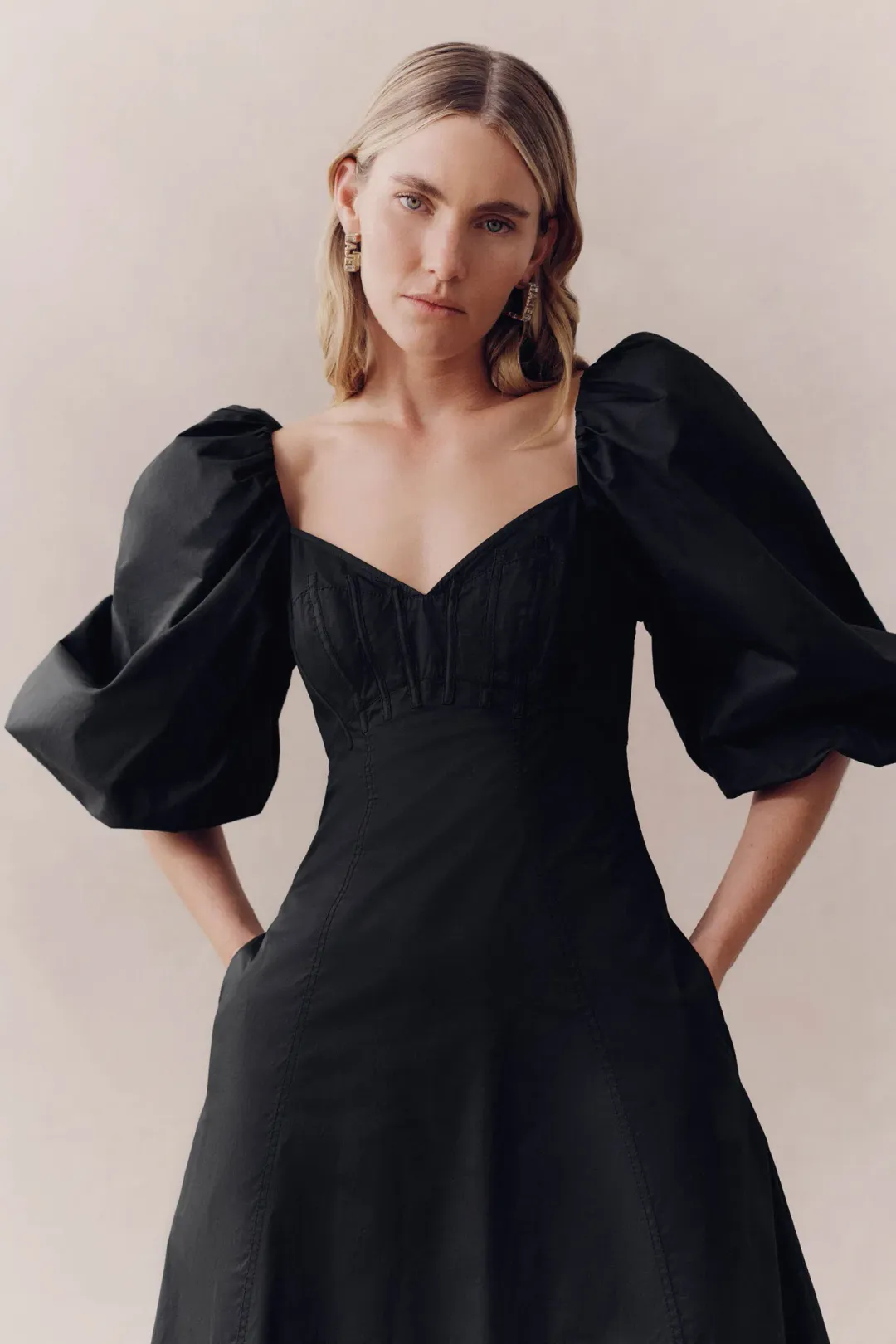 Aje Hester Corsetted Midi Dress Black Size 12 for rent on The Volte - main image