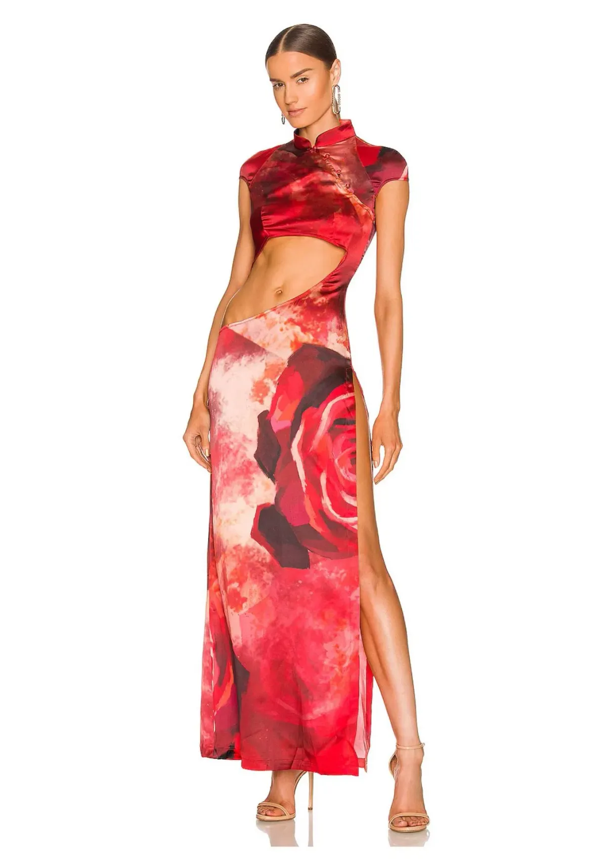 Kim Shui Cut Out Qi Pao Gown Red Rose Size 8 for rent on The Volte - main image