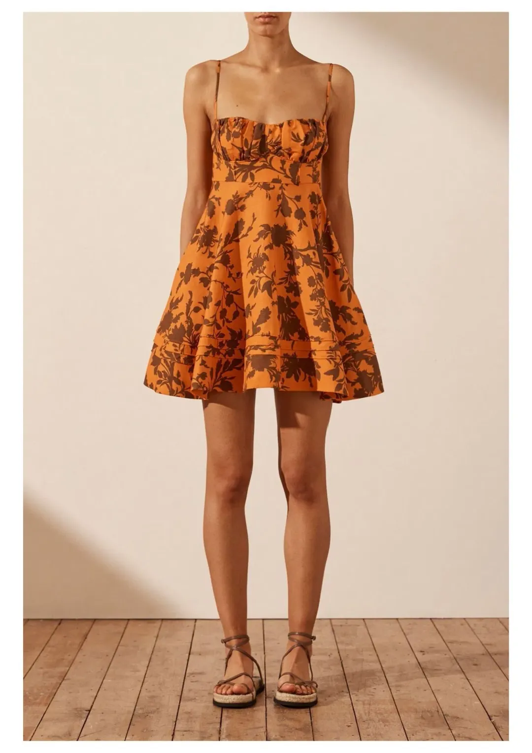 Shona Joy Uli Corded Circle Mini Dress Papaya/Cacao Size 12 for rent on The Volte - main image