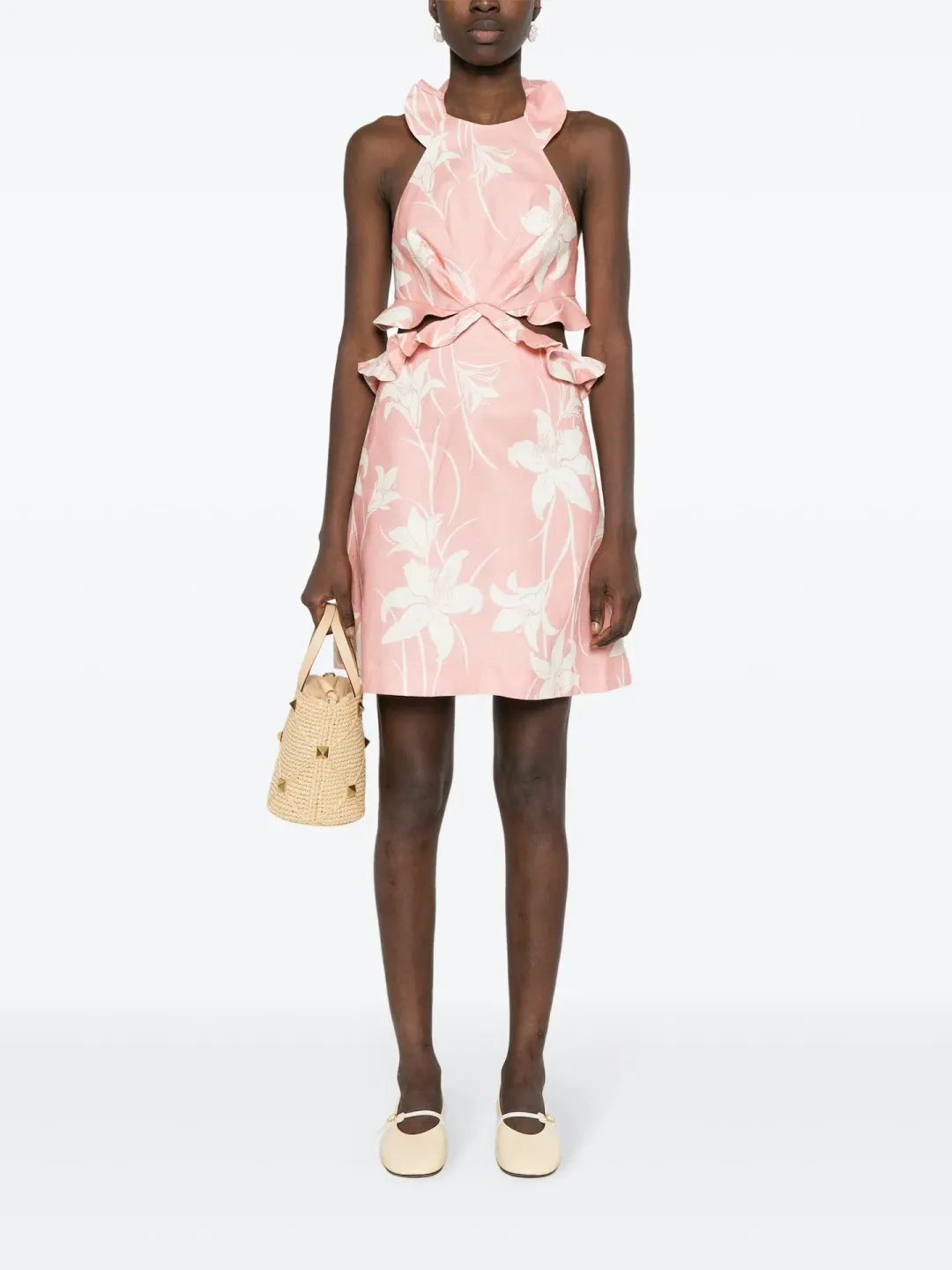 Zimmermann Acadian Tie Back Mini Dress Pink Ivory Floral Size 0 / AU 8 for rent on The Volte - main image