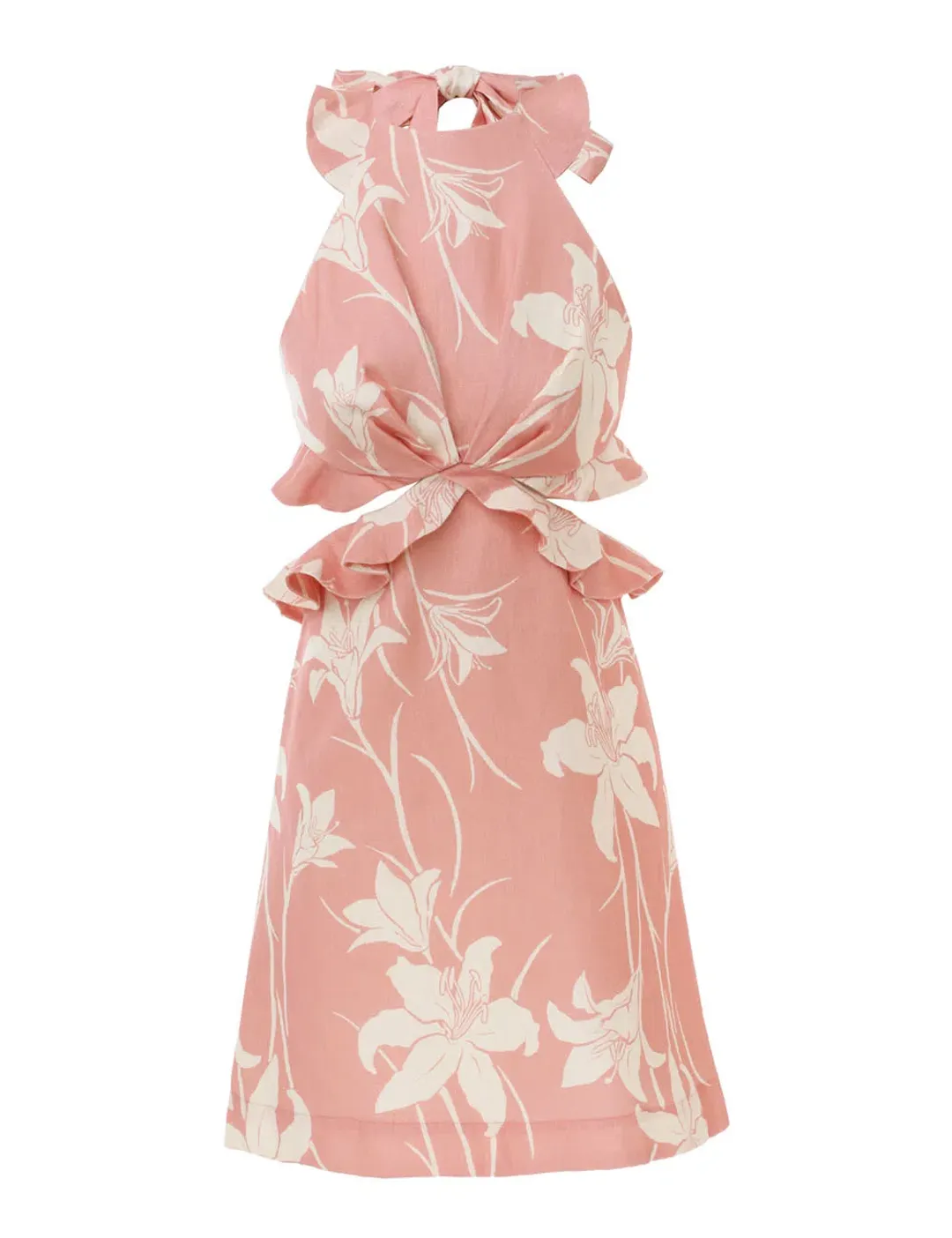 Zimmermann Acadian Tie Back Mini Dress Pink Ivory Floral Size 2 / AU 12 for rent on The Volte - main image