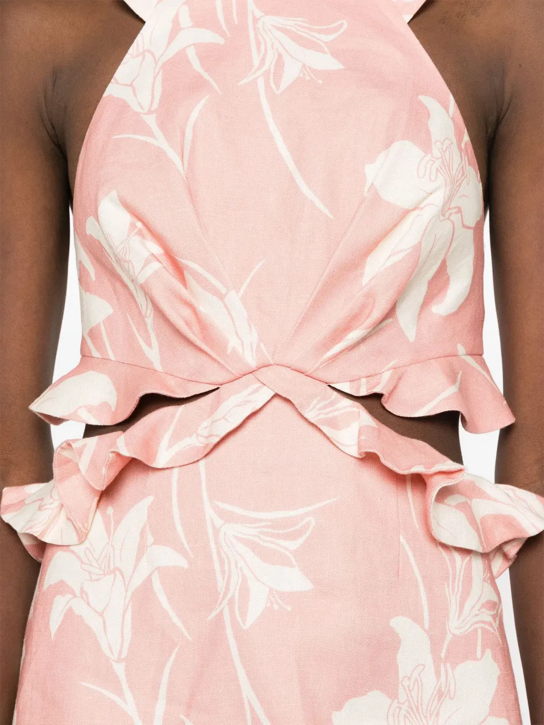 Zimmermann Acadian Tie Back Mini Dress Pink Ivory Floral Size 2 / AU 12 for rent on The Volte - main image
