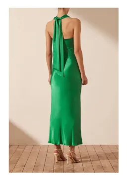 Shona Joy Lana Ruched Halter Midi Dress Tree Green Size AU 8 for rent on The Volte - image 3