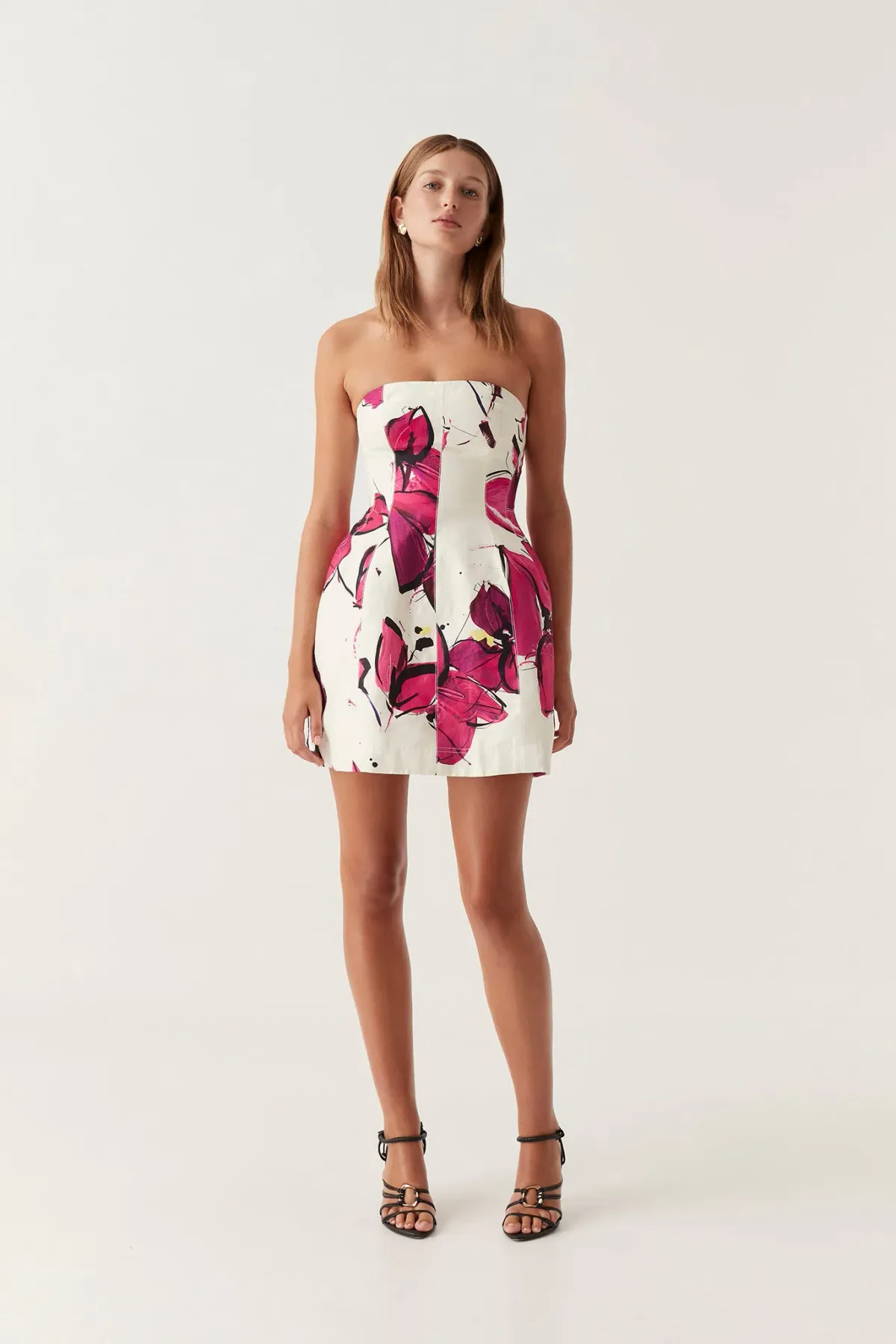 Aje Baret Strapless Mini Dress in Falling Florals Size AU 6 for rent on The Volte - main image