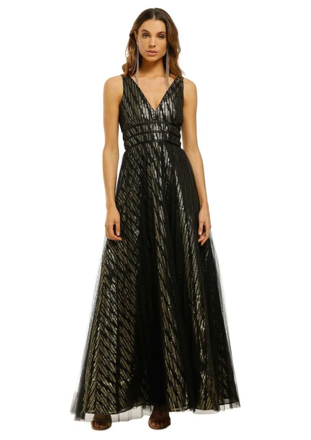 Montique Mirabella Lurex Gown in Black and Gold Size 16 for rent on The Volte - main image