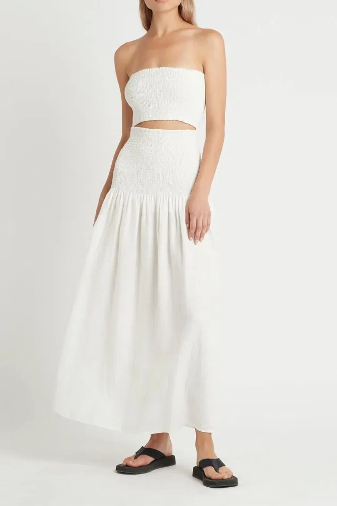 Sir The Label Madelyn Strapless Midi Dress in Ivory Size 1 / AU 8 for rent on The Volte - main image