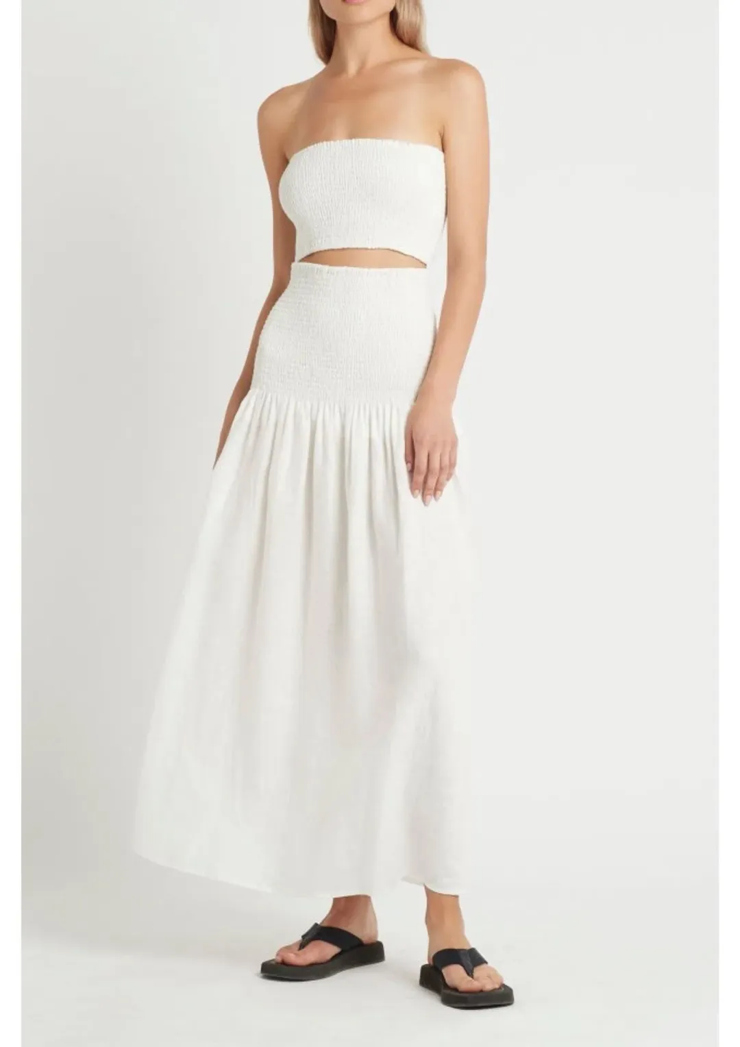 Sir The Label Madelyn Strapless Midi Dress in Ivory Size 1 / AU 8 for rent on The Volte - main image