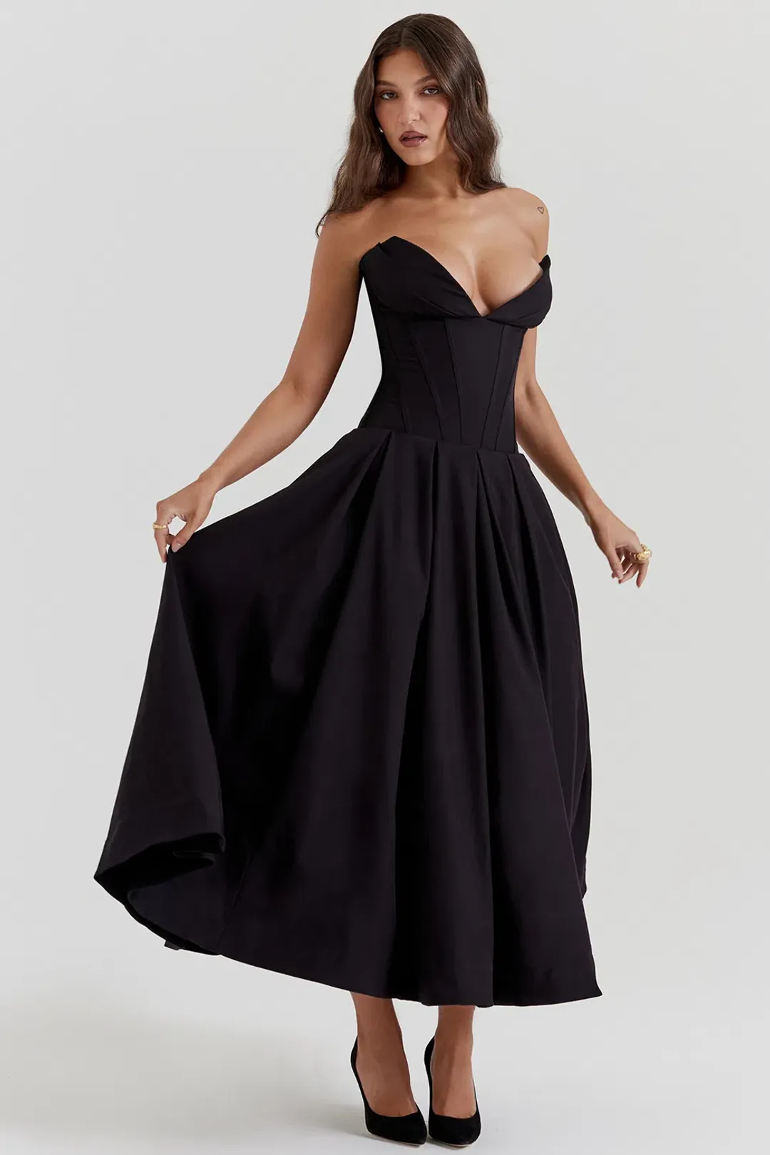 House Of CB Lady Strapless Midi Dress Black Size S / AU 8 for rent on The Volte - main image