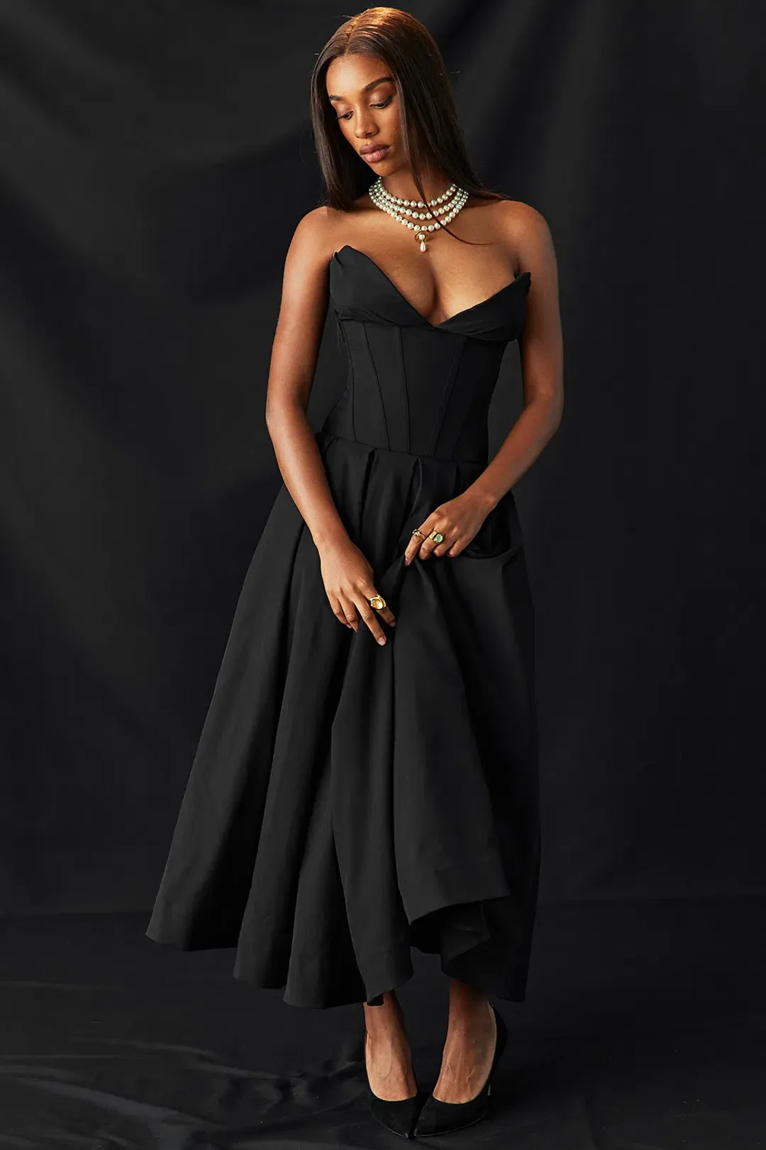 House Of CB Lady Strapless Midi Dress Black Size M / AU 10 for rent on The Volte - main image