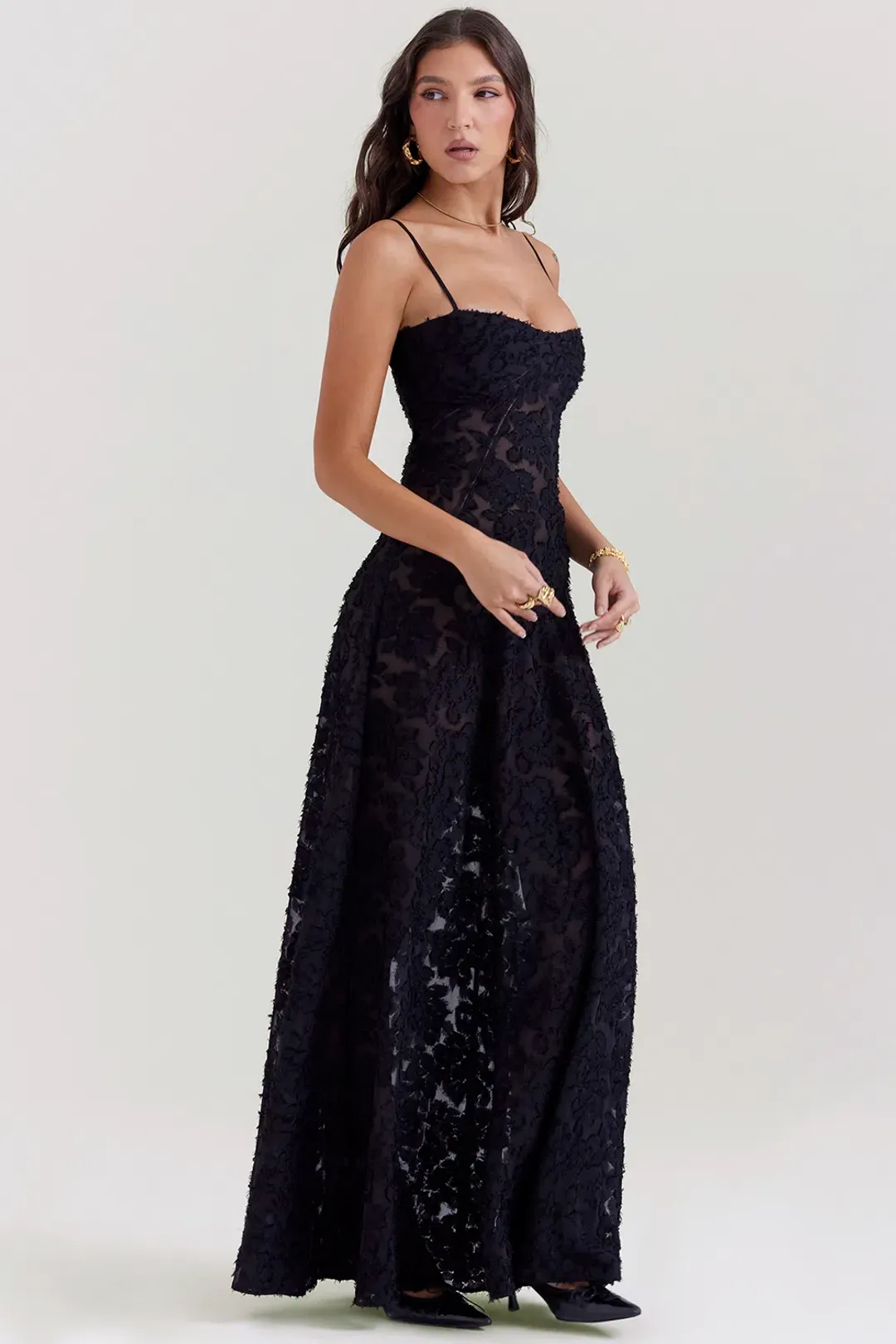 House Of CB Seren Lace Back Maxi Dress Black Floral Size S / AU 8 for rent on The Volte - main image