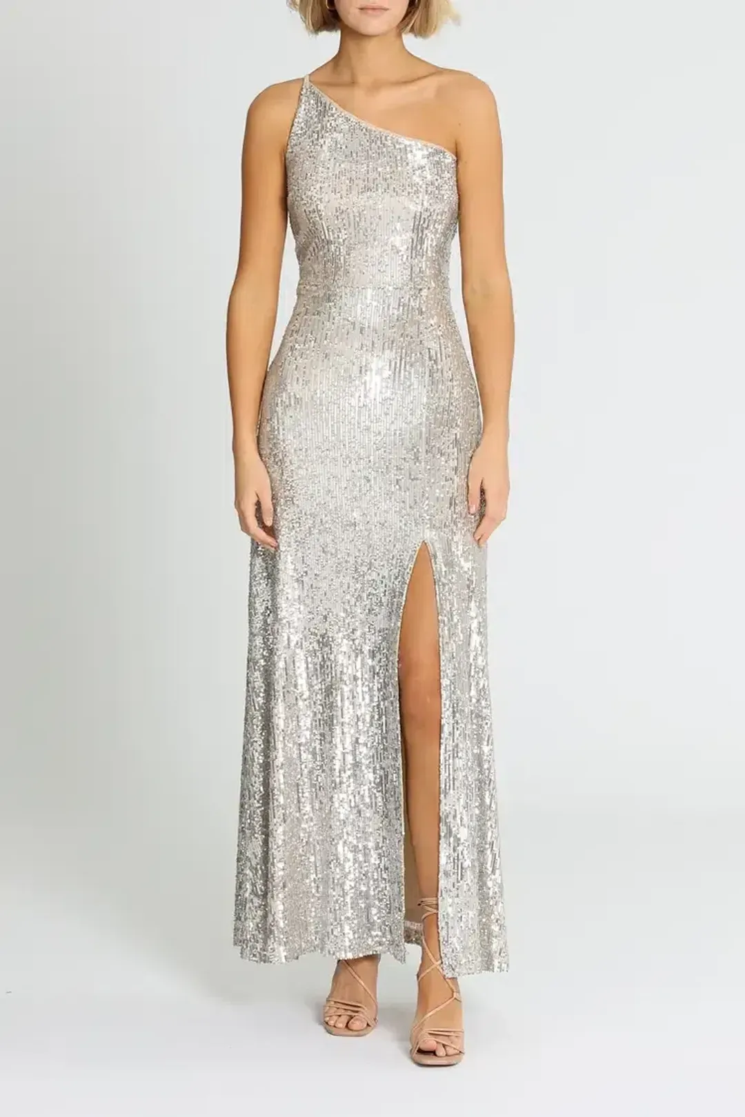 Montique Elle Sequin Mink Gown in Mink Size 14 for rent on The Volte - main image