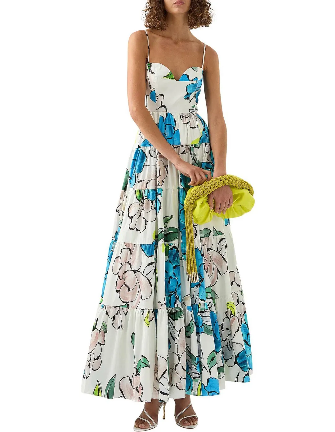 AJE BOTANICAL TIERED MAXI DRESS COOL CAMELIA BLUE FLORAL SIZE AU 8 for rent on The Volte - main image