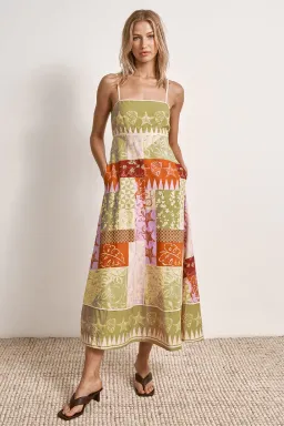 Mon Renn Covve Patchwork Midi Dress Multi Size 12 for rent on The Volte - image 1