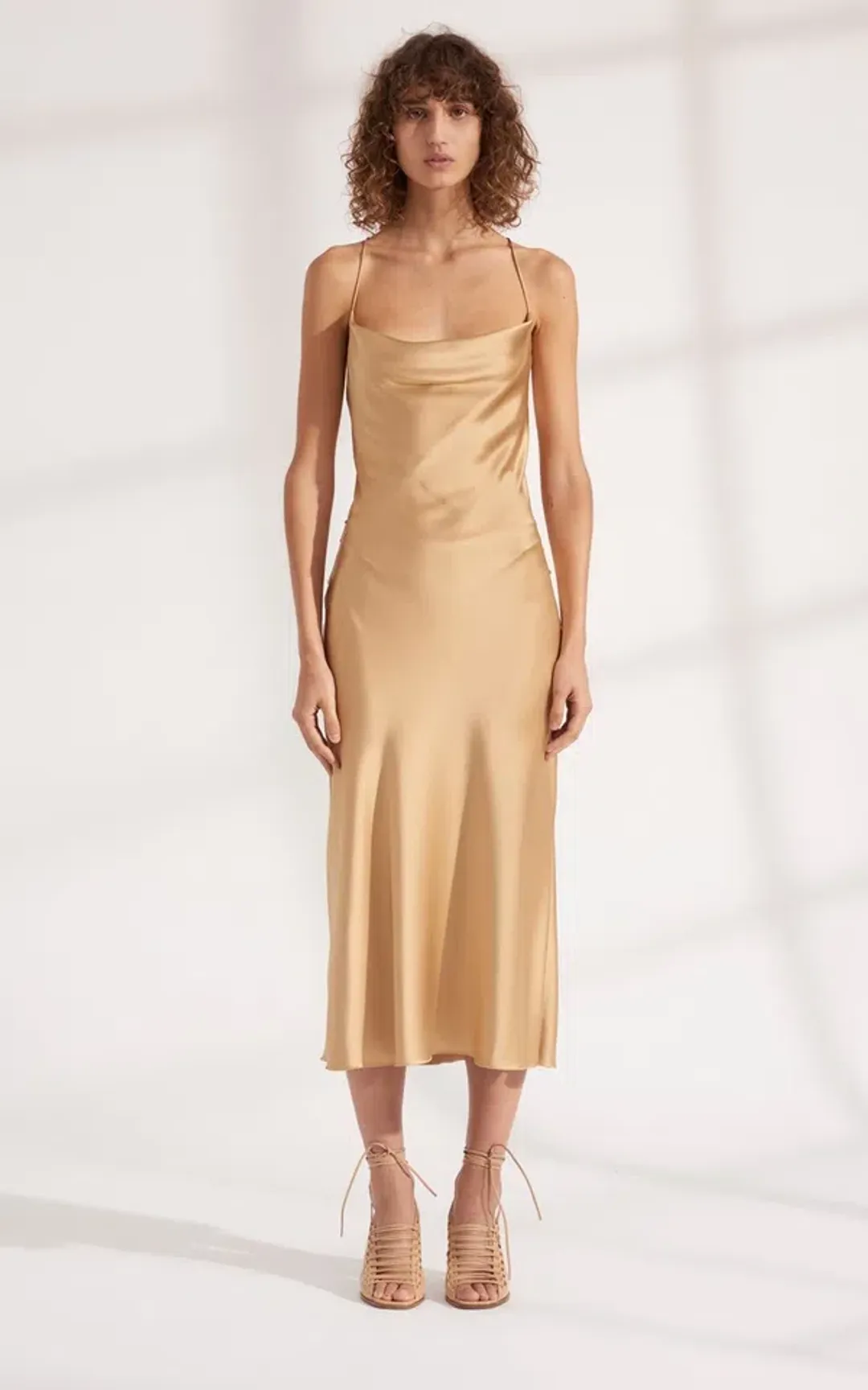 Dion Lee Bias Weave Cowl Dress Gold Size 12 for rent on The Volte - main image