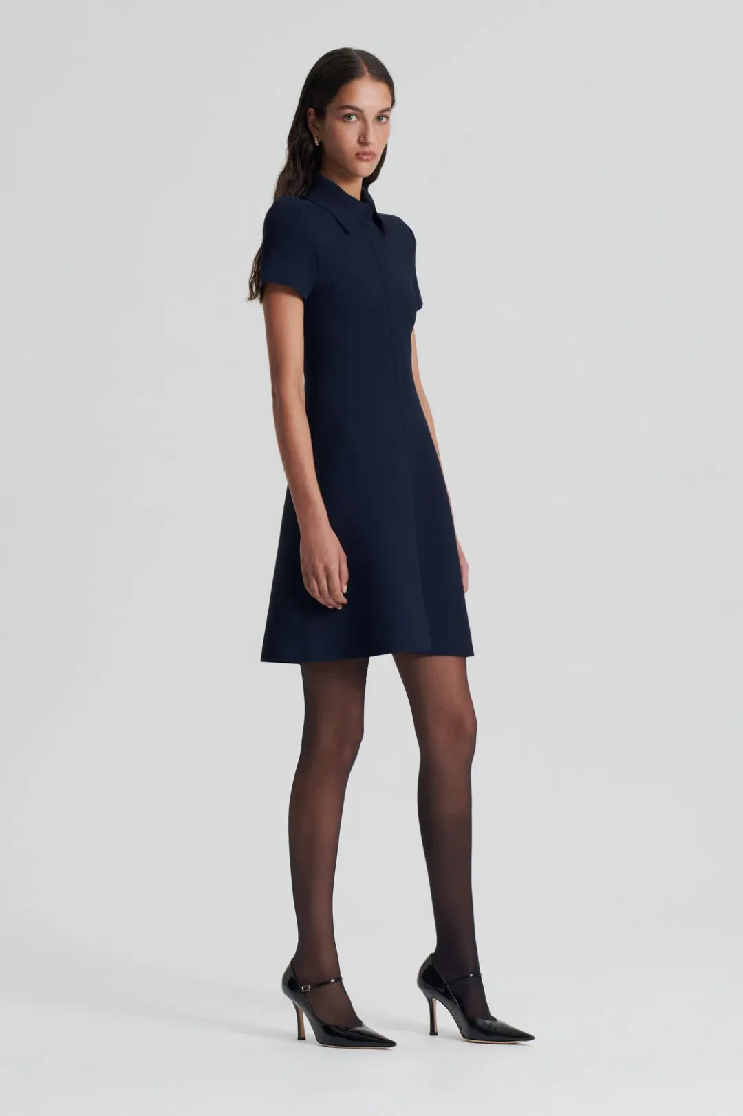 Scanlan Theodore Crepe Knit Zip Shirt Mini Dress Navy Size M/ Au 10 for rent on The Volte - main image