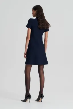 Scanlan Theodore Crepe Knit Zip Shirt Mini Dress Navy Size M/ Au 10 for rent on The Volte - image 3