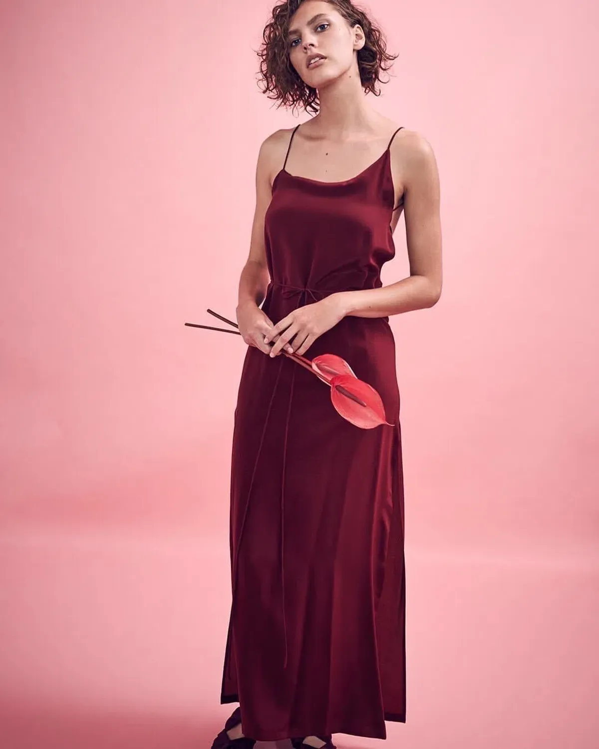 Kacey Devlin Asymmetrical Full Wrap Dress Merlot Size 10 for rent on The Volte - main image