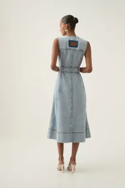 Aje Aura Denim Midi Dress Size 8 for rent on The Volte - image 4