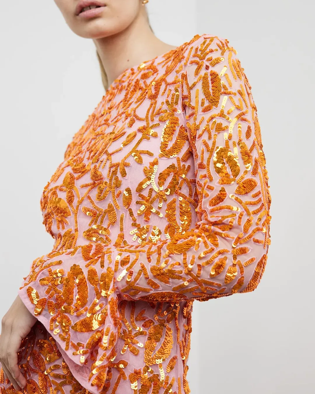 Rachel Gilbert Lupita Mini Dress Pink/Orange Sequin Size 1 / AU 8 for rent on The Volte - main image