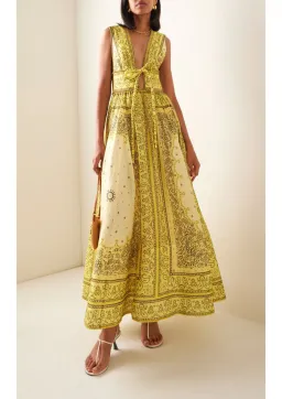 Zimmermann Matchmaker Bow Long Dress Yellow Bandana Size 0 / AU 8 for rent on The Volte - image 1