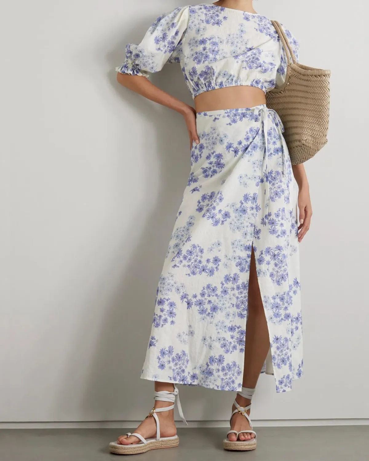 Peony Vacation Crop Top and Wrap Skirt Set Flannel Size 8 for rent on The Volte - main image