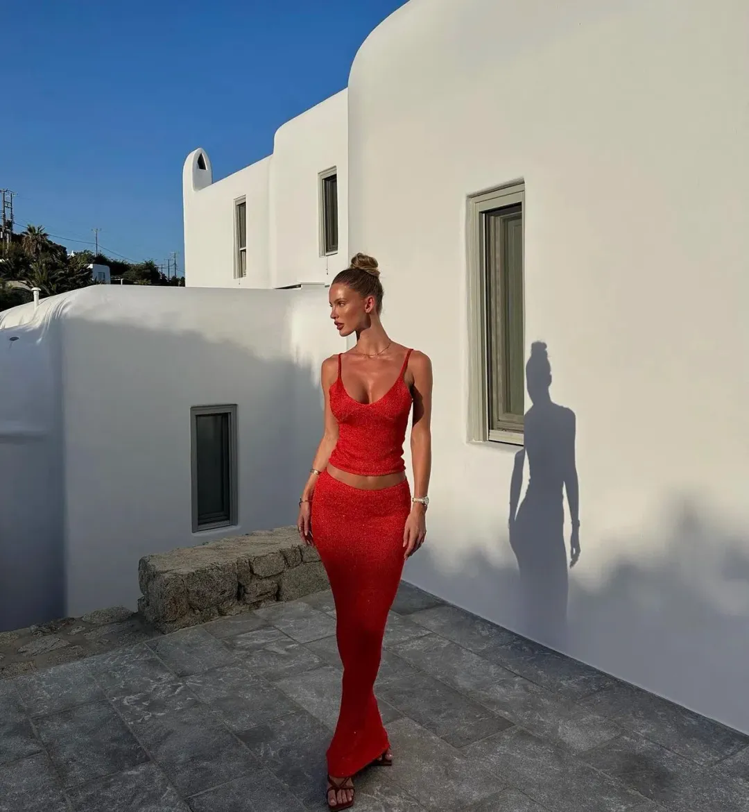 Asta Resort Carolina Camisole and Skirt Set Rossa Sequin Size S / AU 8 for rent on The Volte - main image
