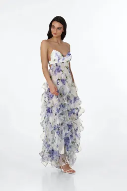 Menti Iris Flower Maxi Dress Blue Roses Size XS / AU 6 for rent on The Volte - image 1