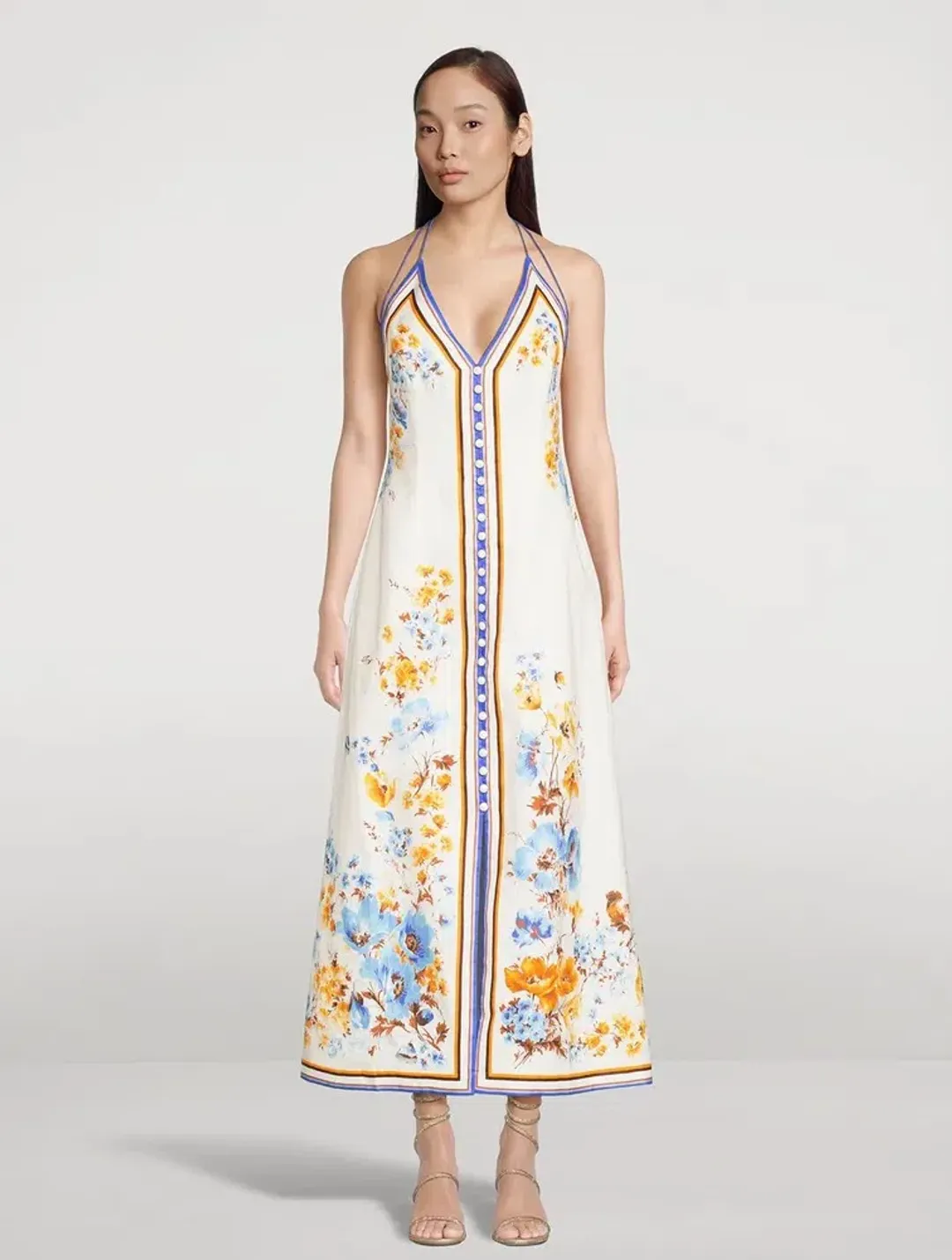 Zimmermann Halcyon Slip Midi Dress Orange Blue Floral Size 2 / AU 12 for rent on The Volte - main image