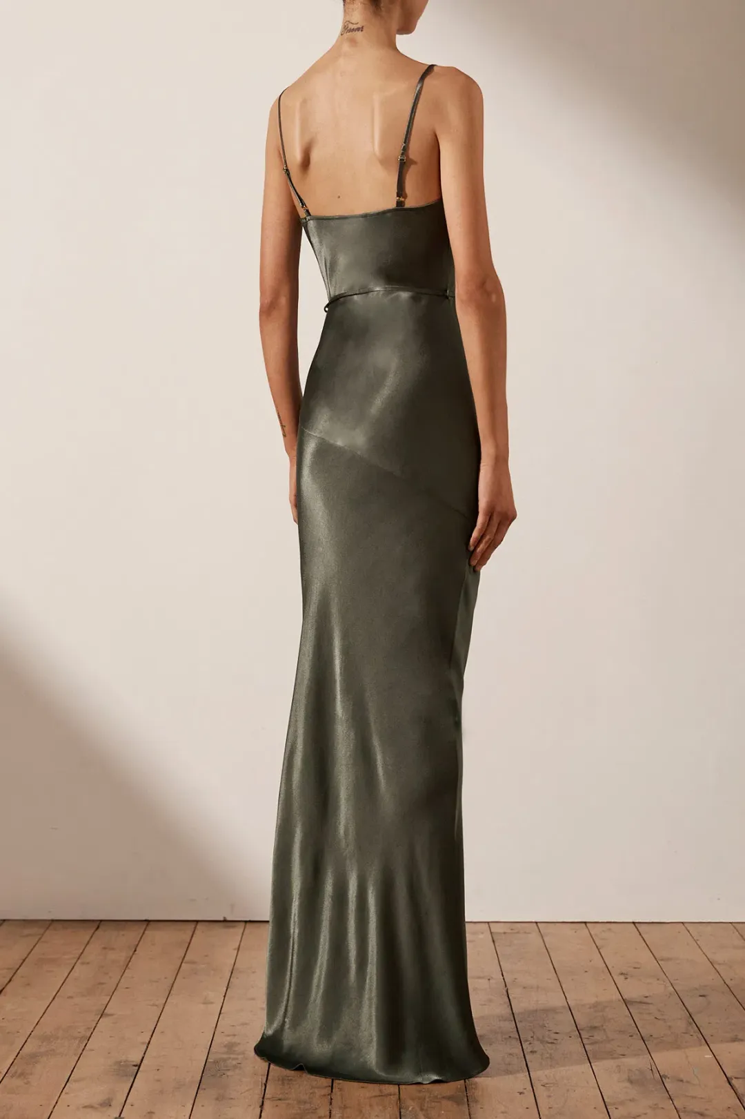 Shona Joy La Lune Bias Cowl Maxi Dress In Olive Size 8 for rent on The Volte - main image