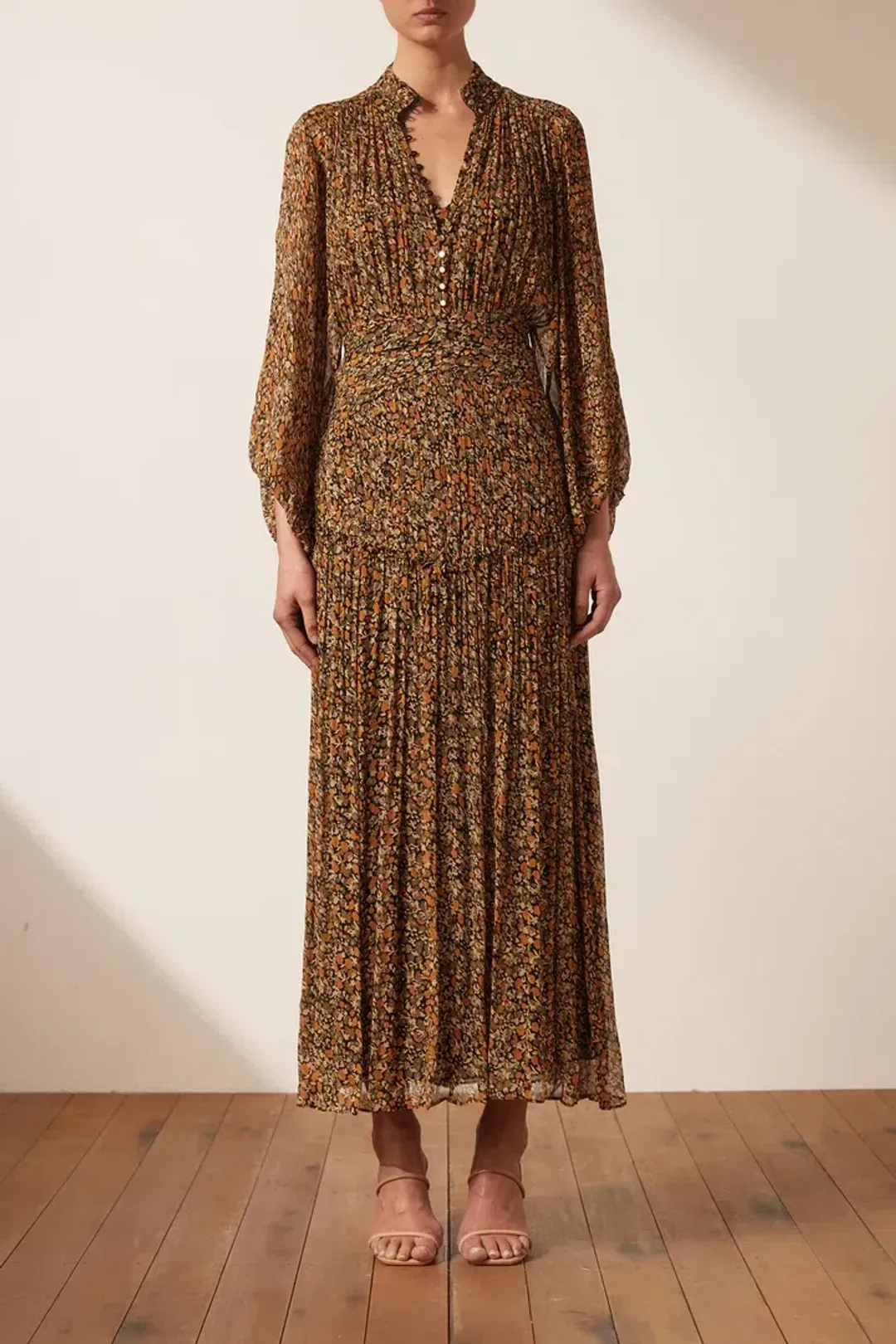 Shona Joy Paloma Button Up Midi Dress Multi Floral Size 8 for rent on The Volte - main image