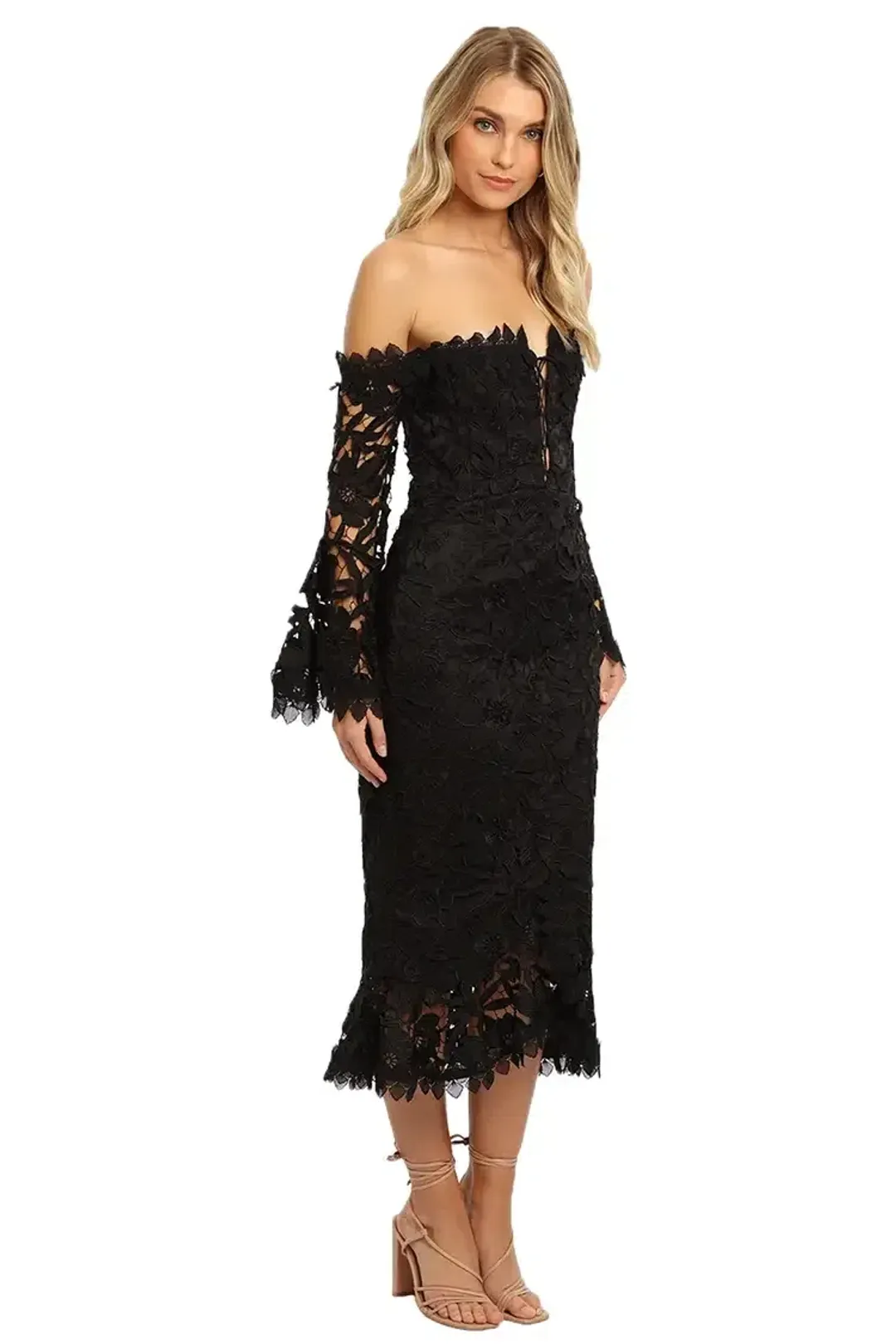 Nicholas Botanical Lace Cocktail Midi Dress in Black Size 8 for rent on The Volte - main image