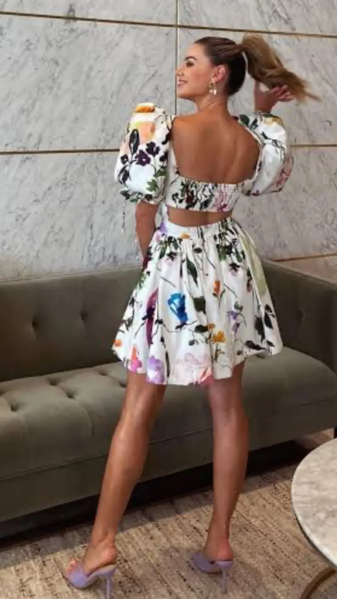 Aje Drift Puff Sleeve Mini Dress in Botanic Floral Print Size 10 for rent on The Volte - main image