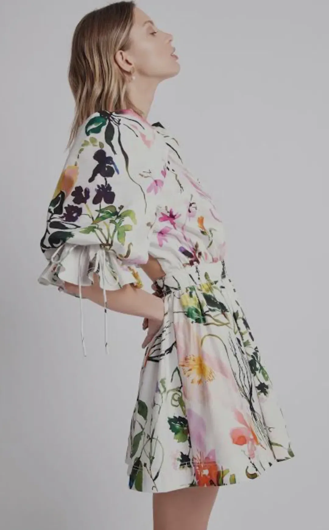 Aje Drift Puff Sleeve Mini Dress in Botanic Floral Print Size 10 for rent on The Volte - main image
