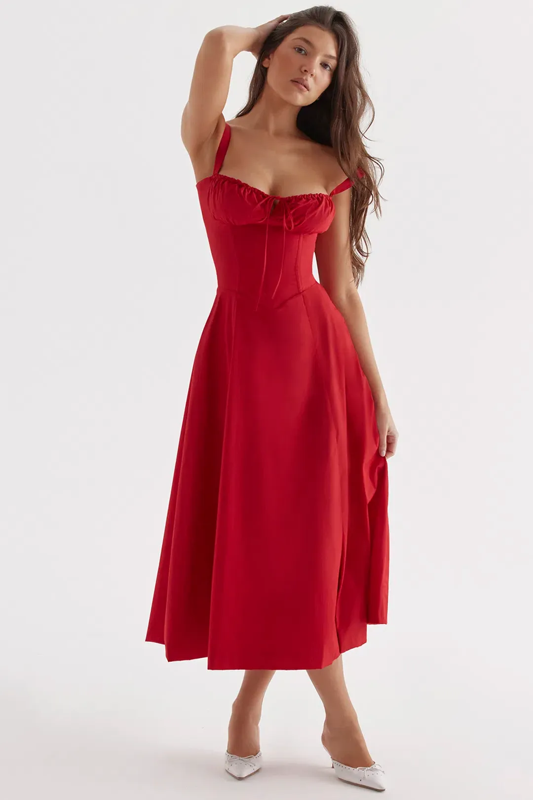 House of CB Carmen Bustier Sundress Red Rose Size S / AU 8 for rent on The Volte - main image