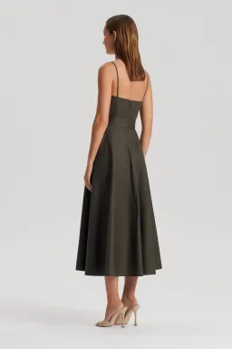 Scanlan Theodore Sateen Resin Trim Dress Khaki Size 10 for rent on The Volte - image 3