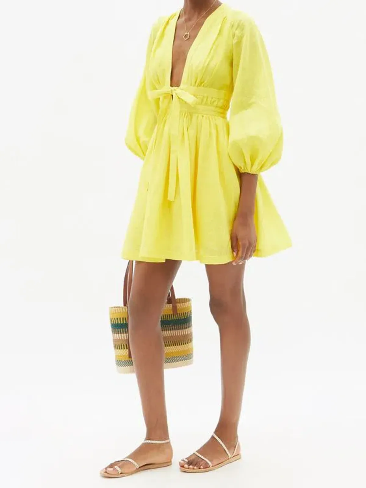Zimmermann Shelly Plunge Bow Mini Dress Yellow Size 3/ Au 14 for rent on The Volte - main image