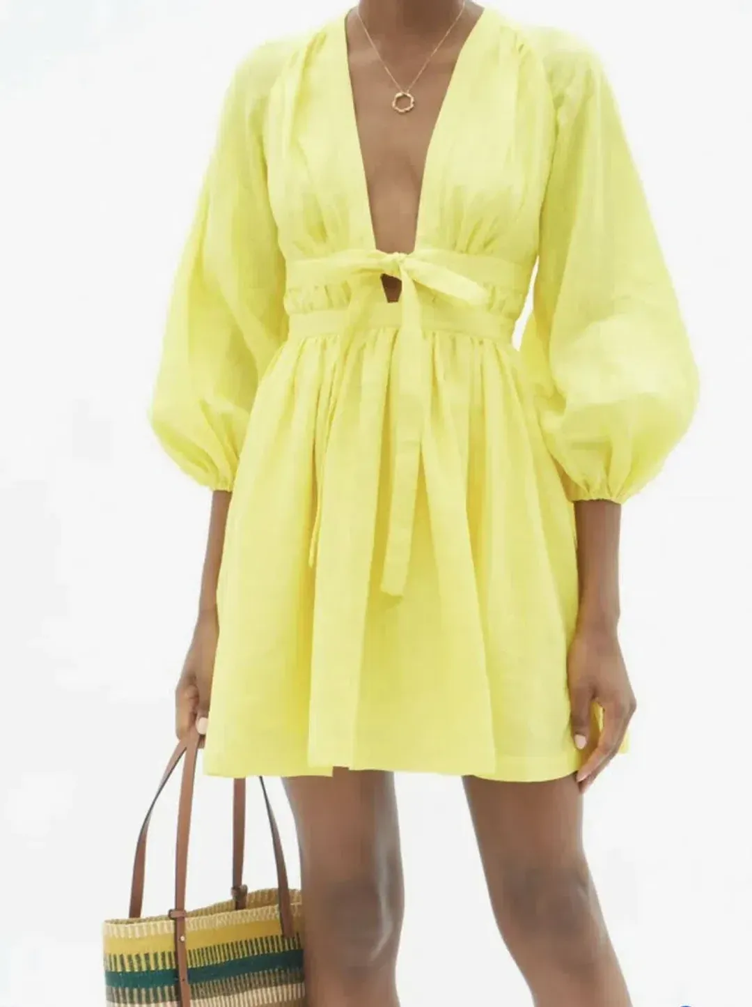 Zimmermann Shelly Plunge Bow Mini Dress Yellow Size 3/ Au 14 for rent on The Volte - main image
