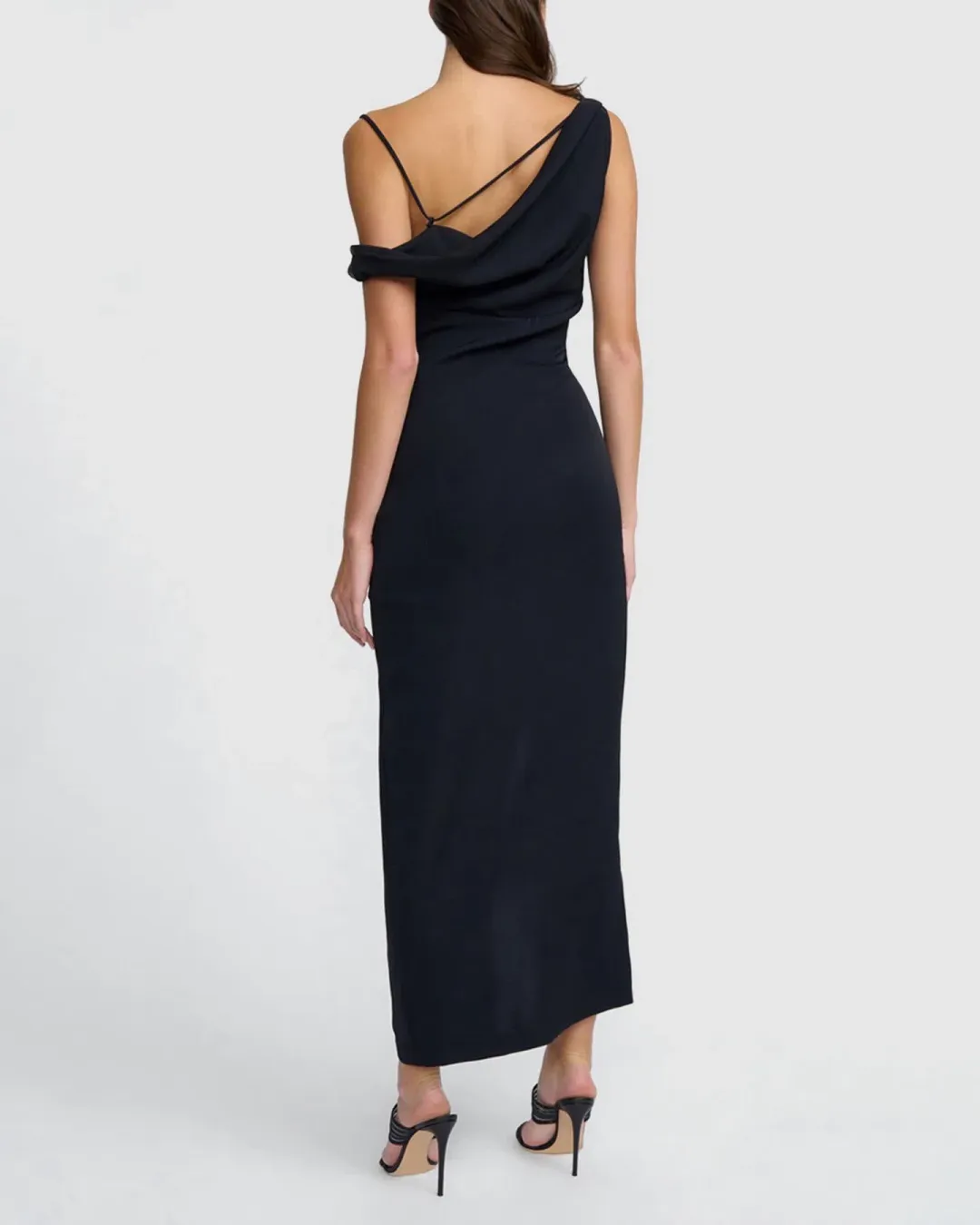 By Johnny Nadal Asymmetric Split Gown Black Size 10 for rent on The Volte - main image