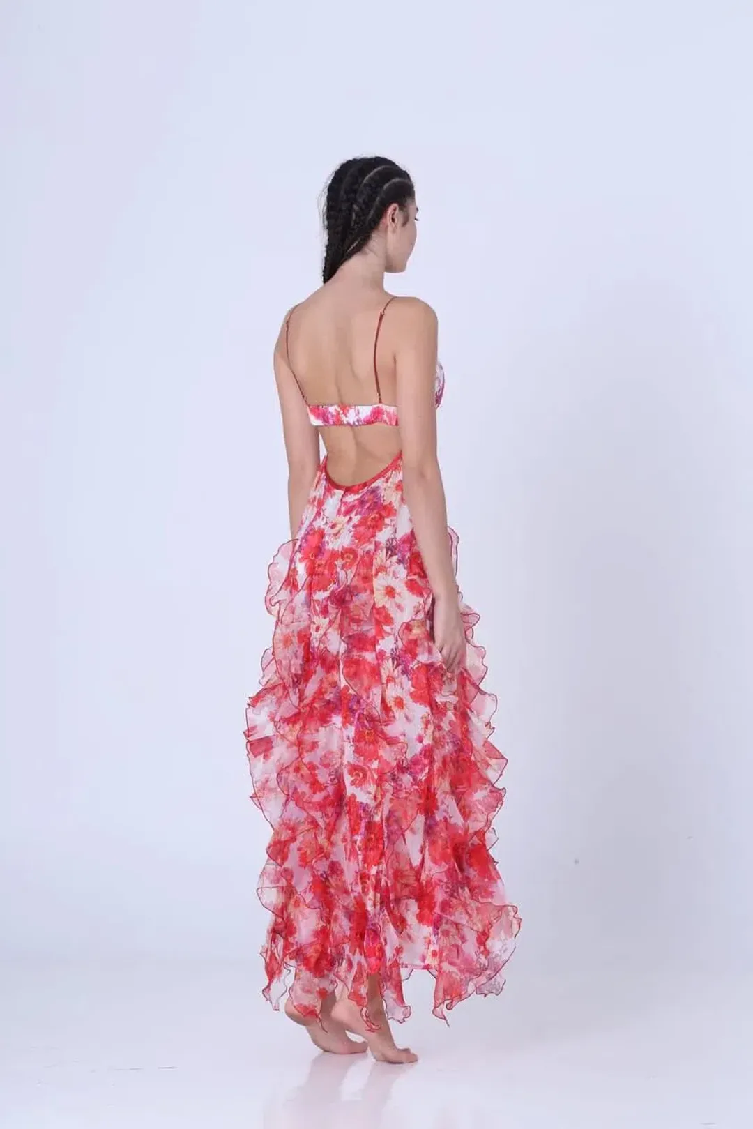 Menti Santorini Iris Flower Dress in Red Floral Size XS / AU 8 for rent on The Volte - main image